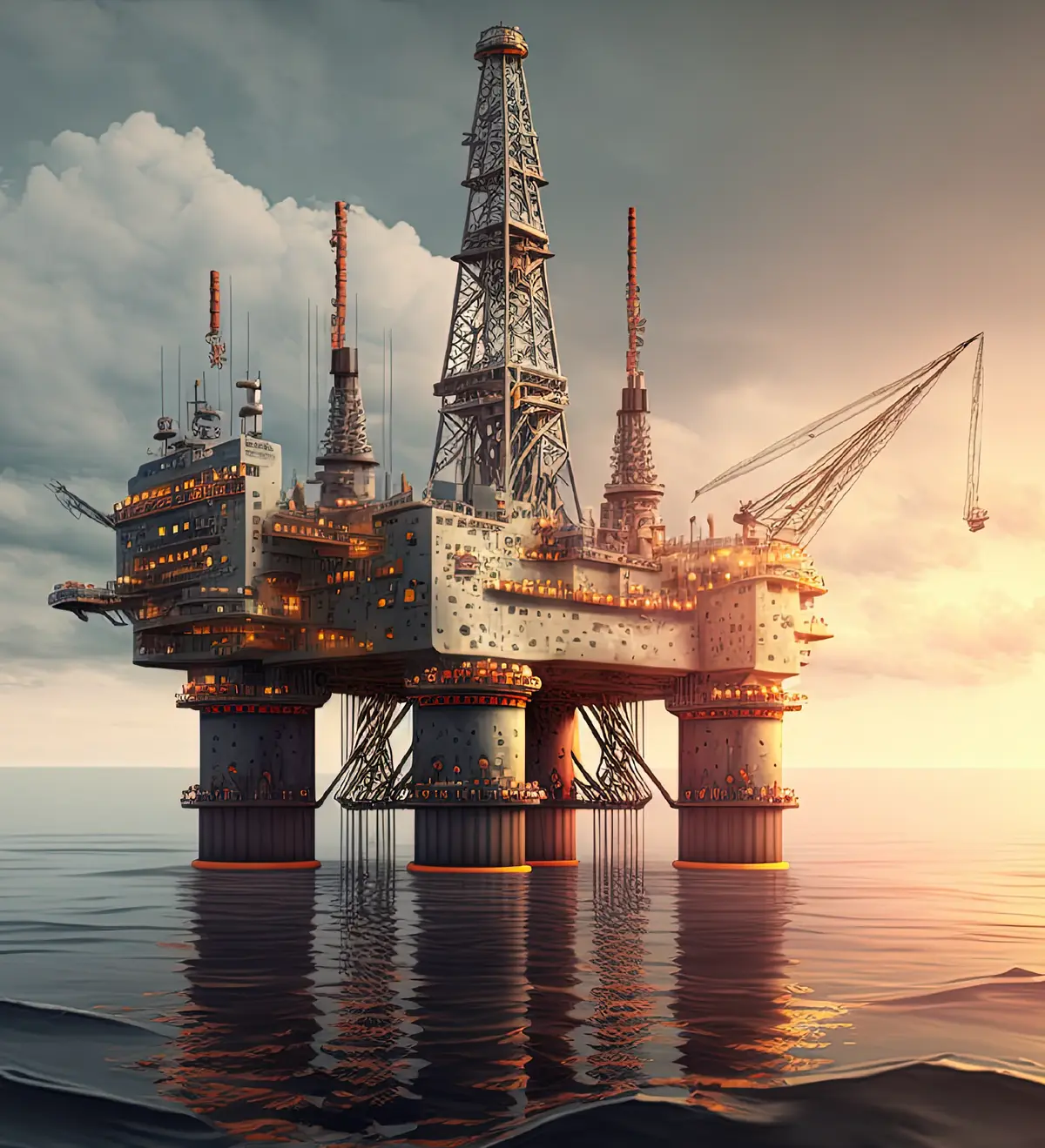 Offshore drilling platform at dusk