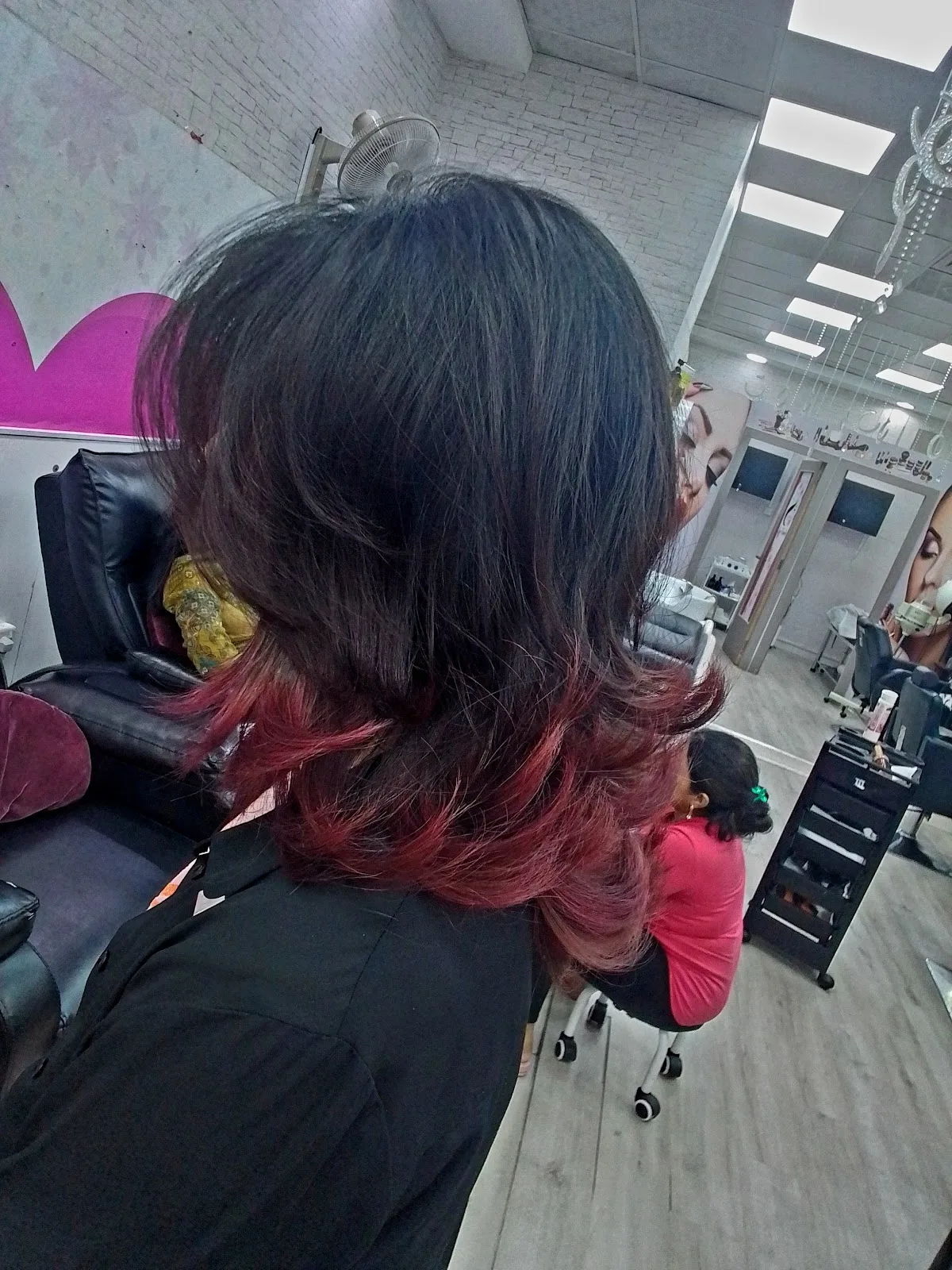 Dark-to-red ombré hair colour result