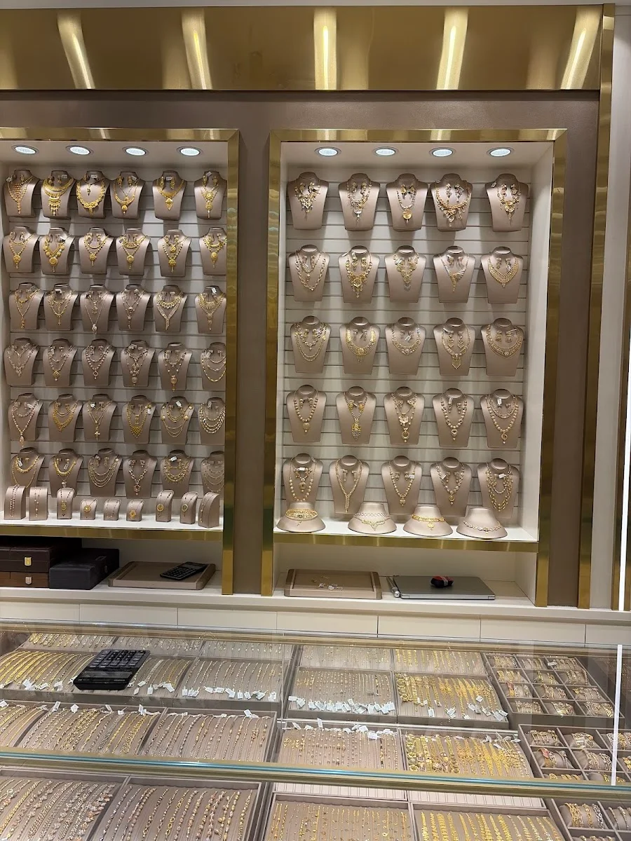 Display cases of gold jewellery inside the showroom